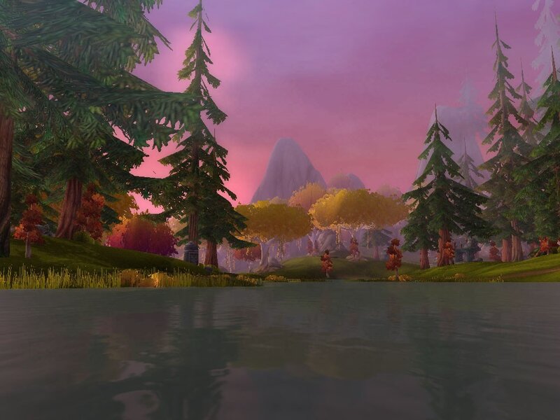 Forest lake at dusk