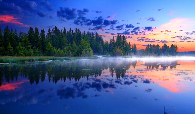 Forest Lake at Dusk — Blue, Serene, Sunset