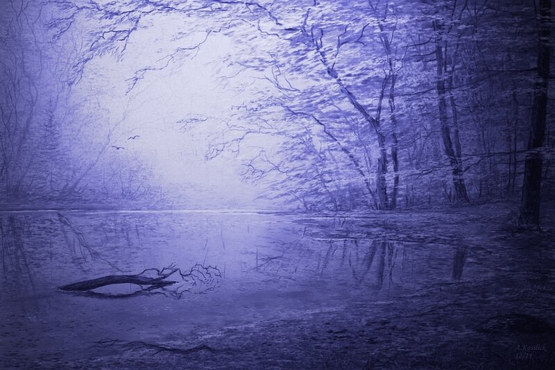 Forest Lake at Dusk — Purple