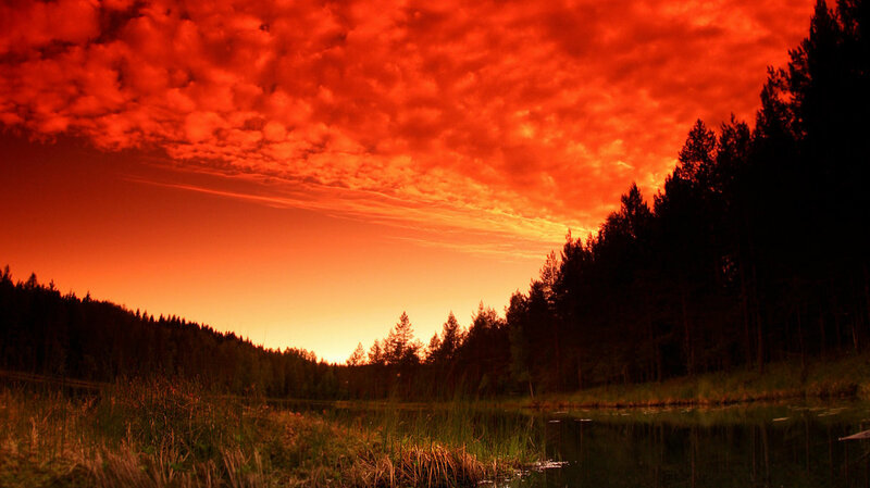 Forest Lake at Sunset — Red