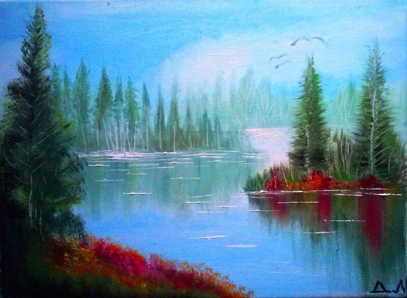 Forest Lake Landscape — Blue, Serene
