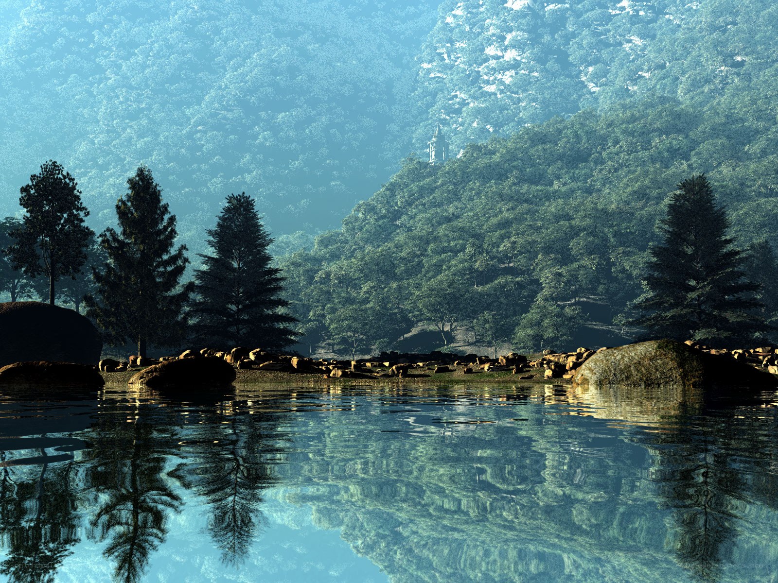 Forest lake with reflection