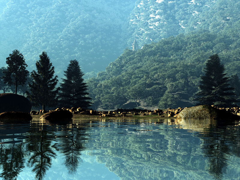 Forest Lake with Reflection — Blue