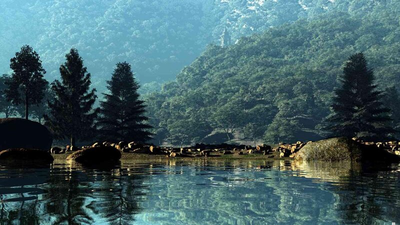 Forest Lake with Tower