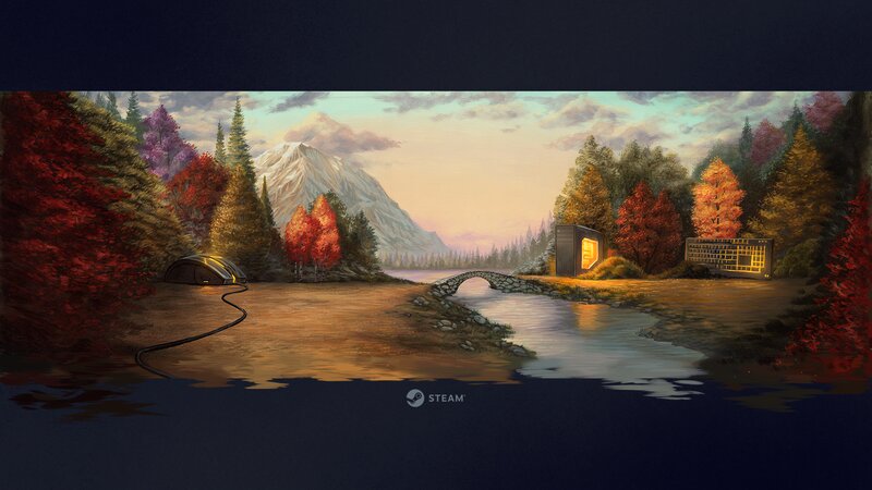 Forest Landscape with River — Red