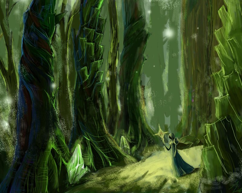 forest mage with glowing staff