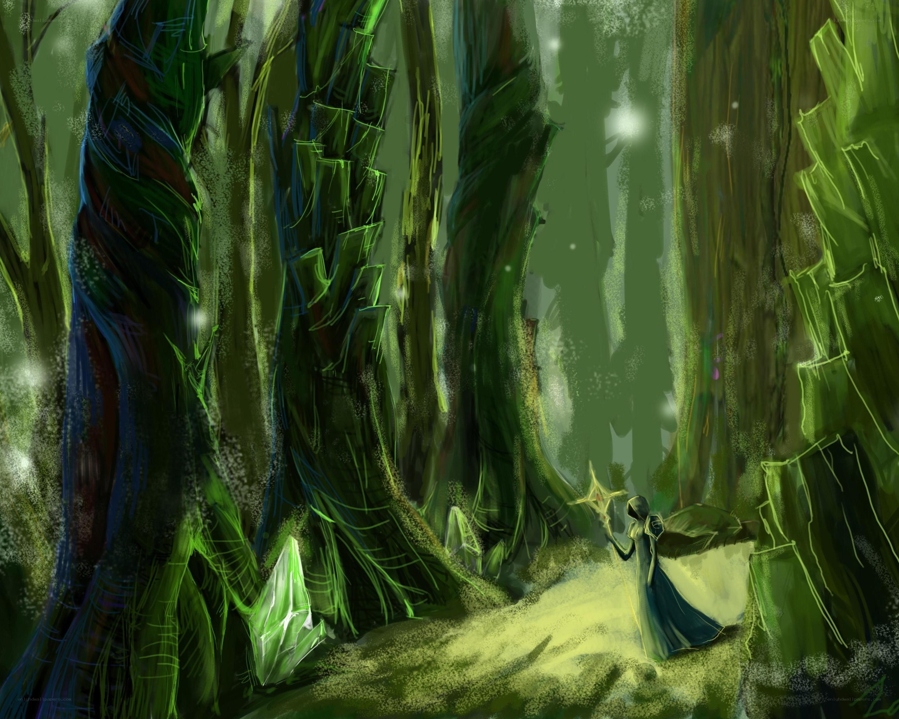 forest mage with glowing staff