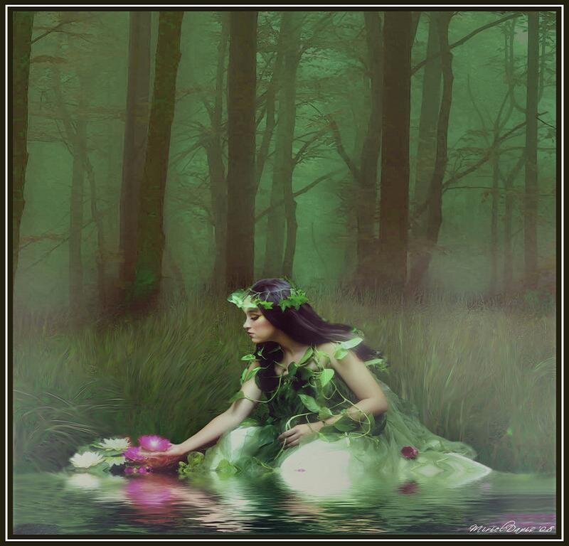 Forest nymph by a pond