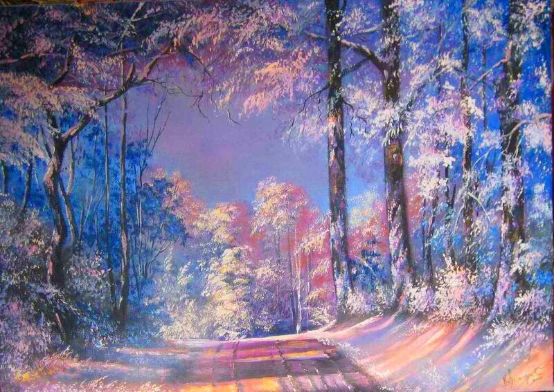 Forest Path at Dusk — Blue, Serene