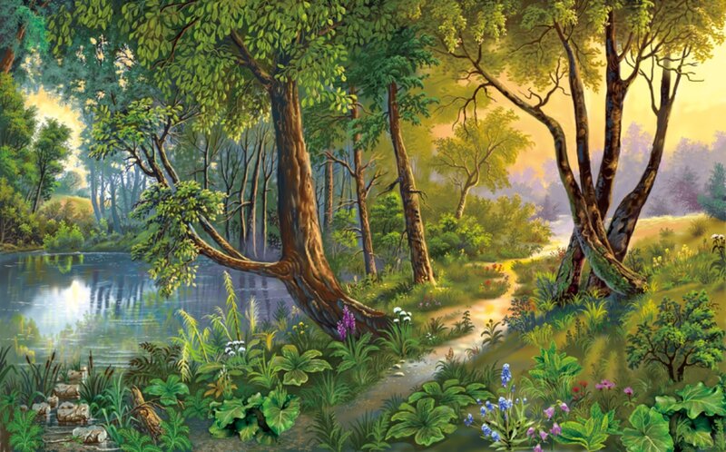 Forest Path by Lake — Green, Serene, Afternoon
