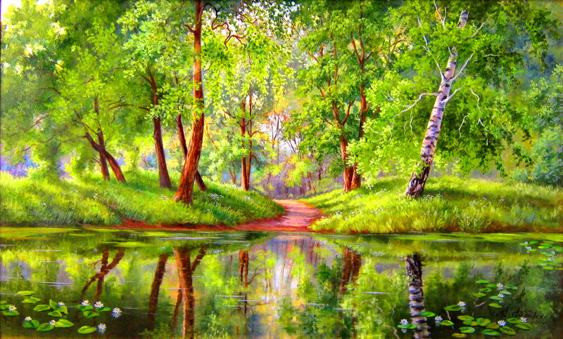 Forest Path by Lake — Green