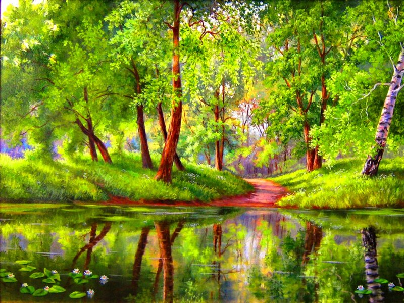 Forest Path by Pond — Green