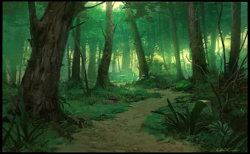Forest Path in Green Light — Serene