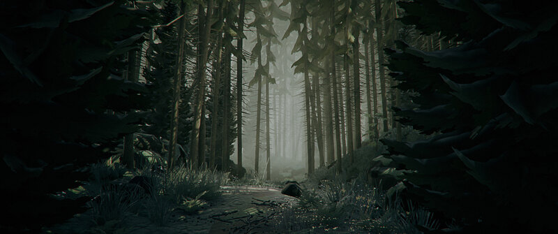 Forest Path in Mist — Green, Dark