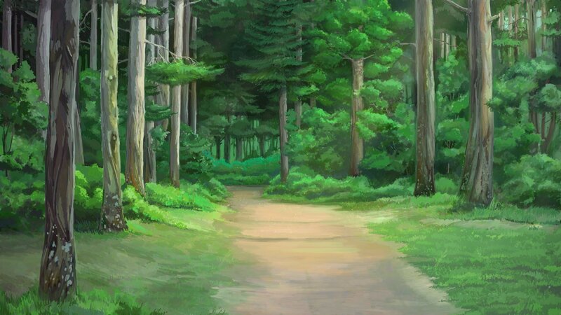 Forest Path in Sunlight — Green, Serene, Afternoon, Digital Art, Trees