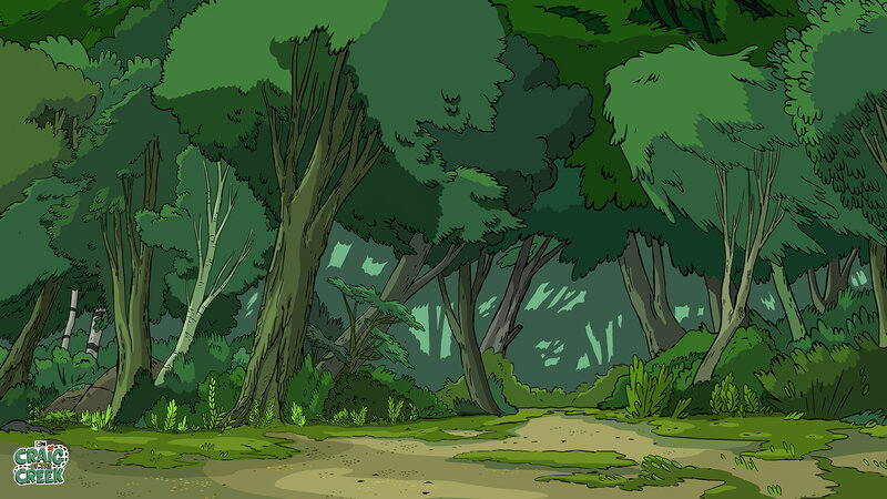 Forest Path in Woods — Green, Serene, Illustration