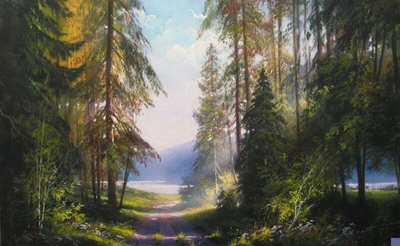Forest Path to Lake — Green