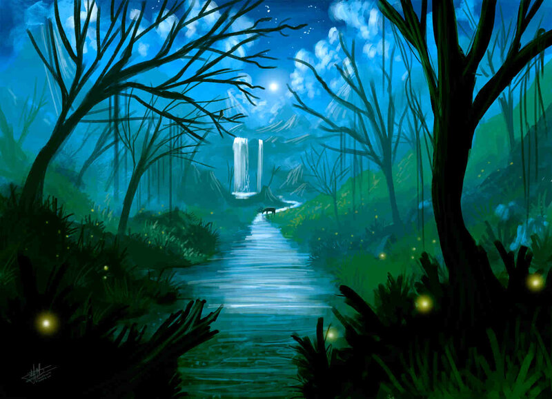Forest Path to Waterfall