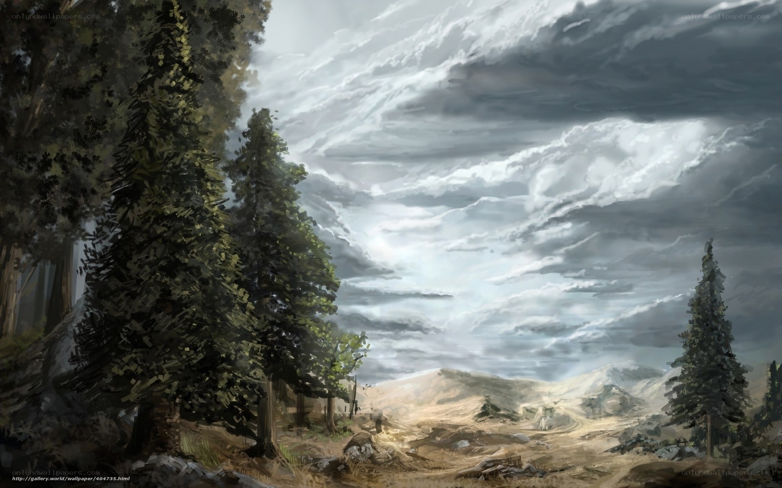 Forest Path Under Stormy Sky