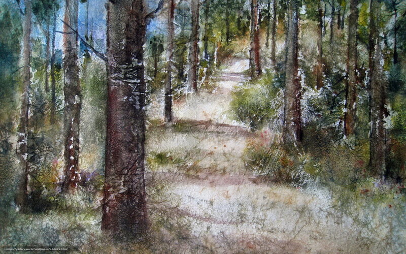 Forest path watercolor painting