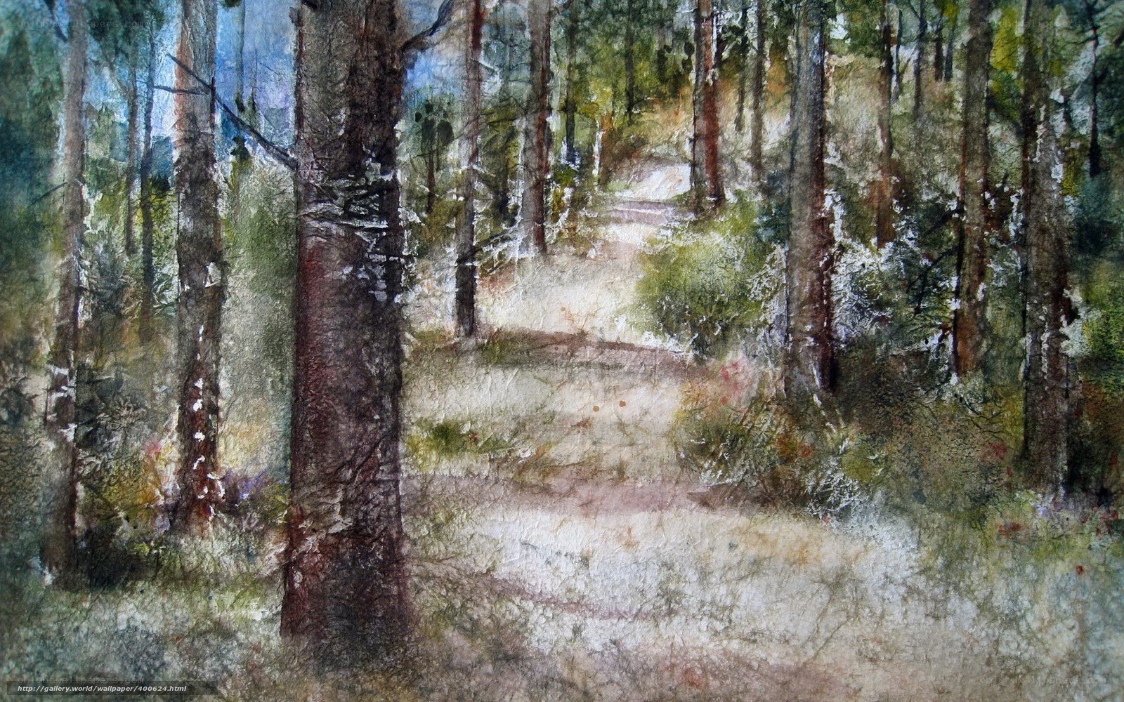 Forest path watercolor painting
