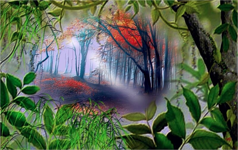 Forest Path with Autumn Trees — Green