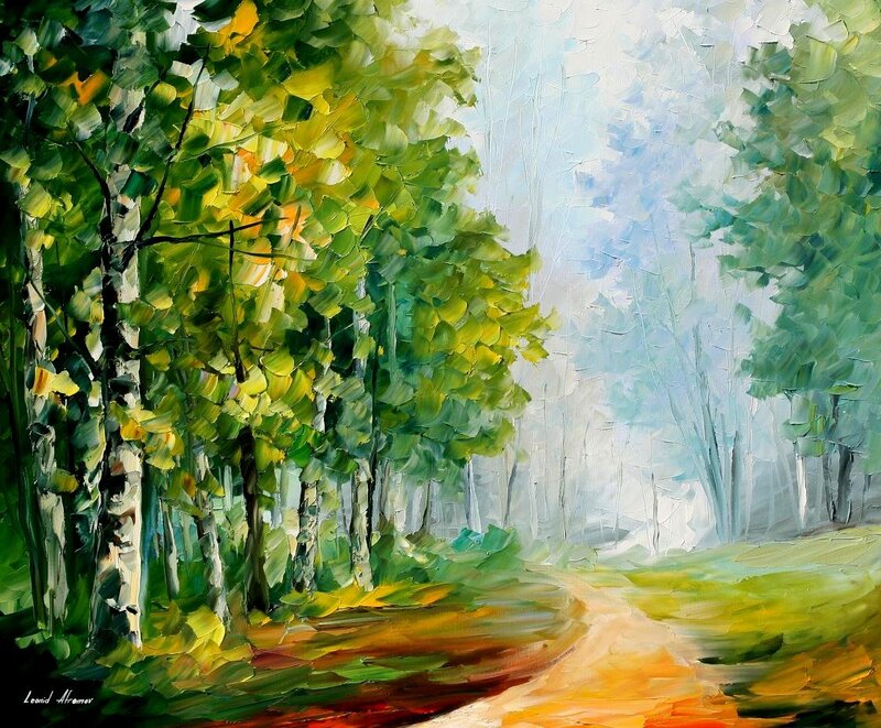 Forest Path with Birch Trees — Green