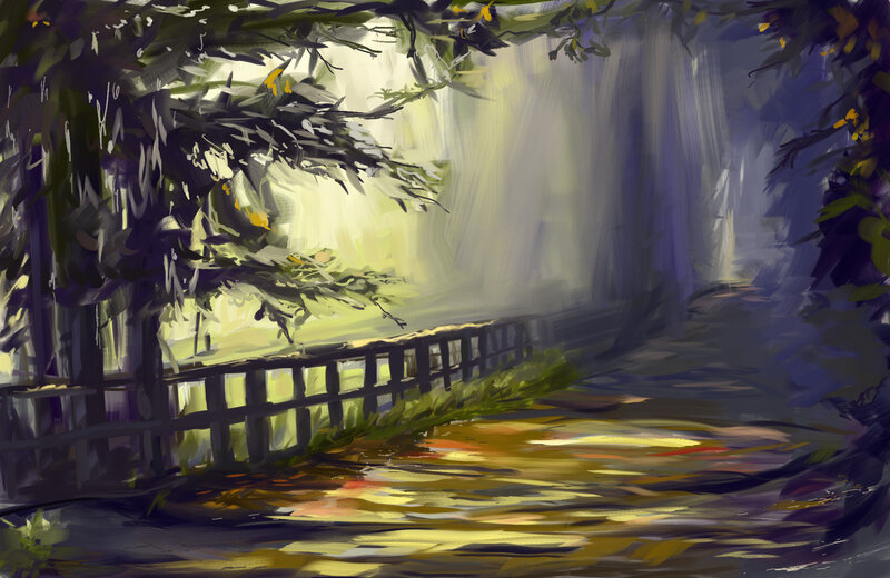 Forest Path with Fence — Green