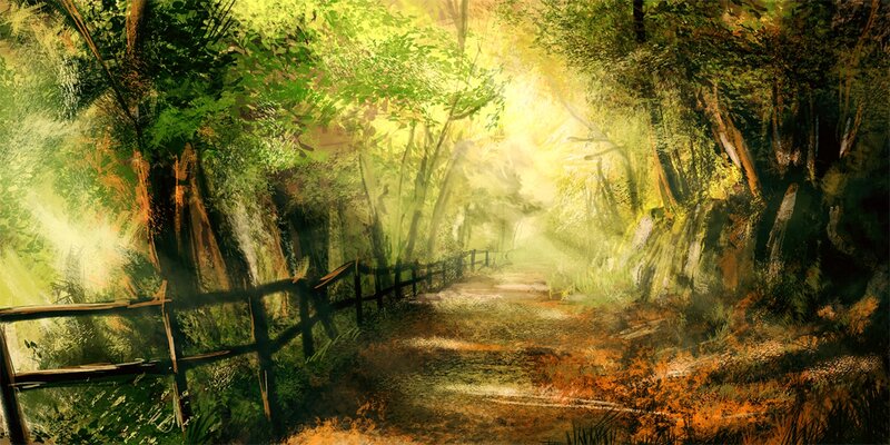 Forest Path with Fence