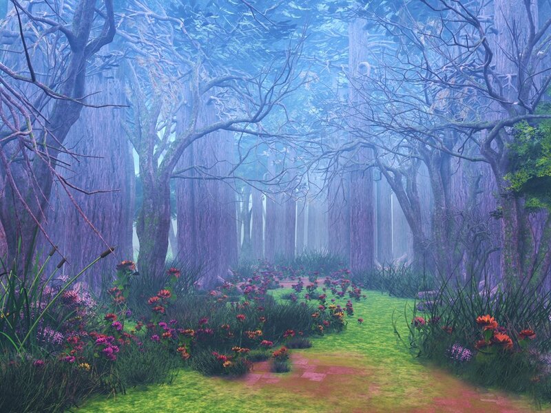 Forest Path with Flowers — Green, Serene, Morning