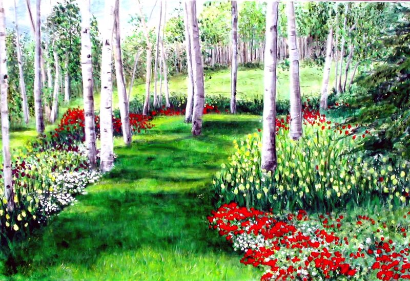 Forest Path with Flowers — Green