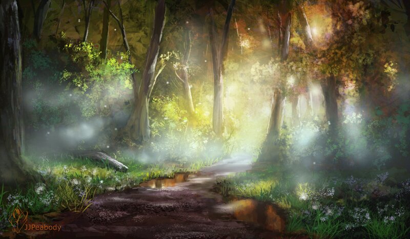 Forest Path with Glowing Light — Green