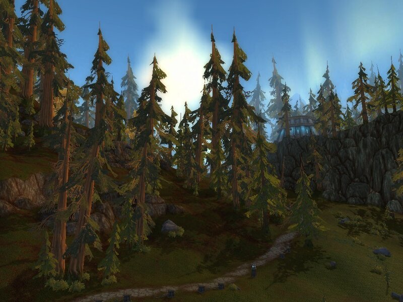 forest path with glowing structure