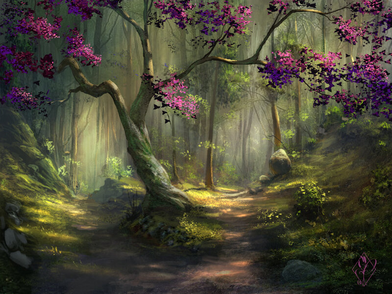 Forest Path with Purple Trees — Green