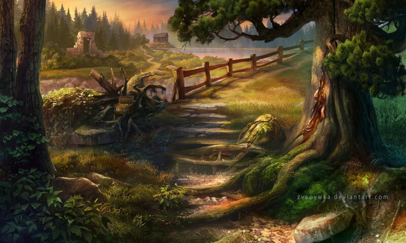 Forest Path with Ruins