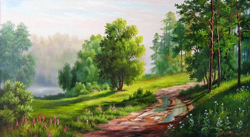 Forest Path with Stream — Green, Serene