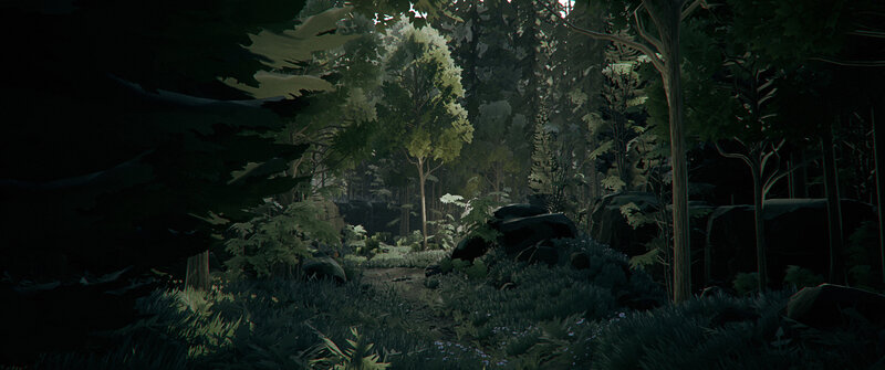 Forest Path with Trees — Green, Dark, Night