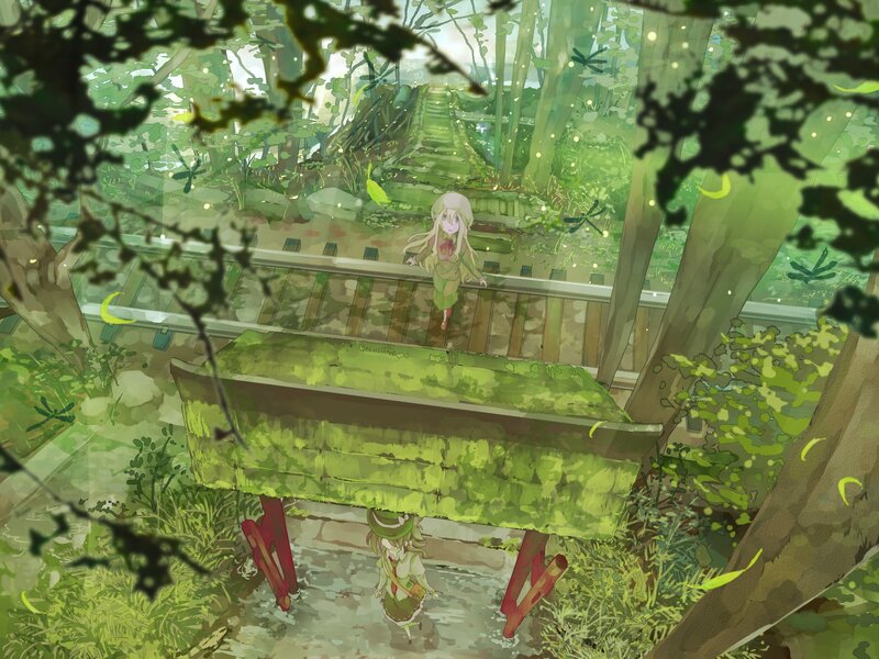 Forest path with two girls