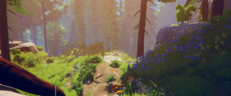 Forest Path with Wildflowers — Green, Serene, Afternoon, 3d Render
