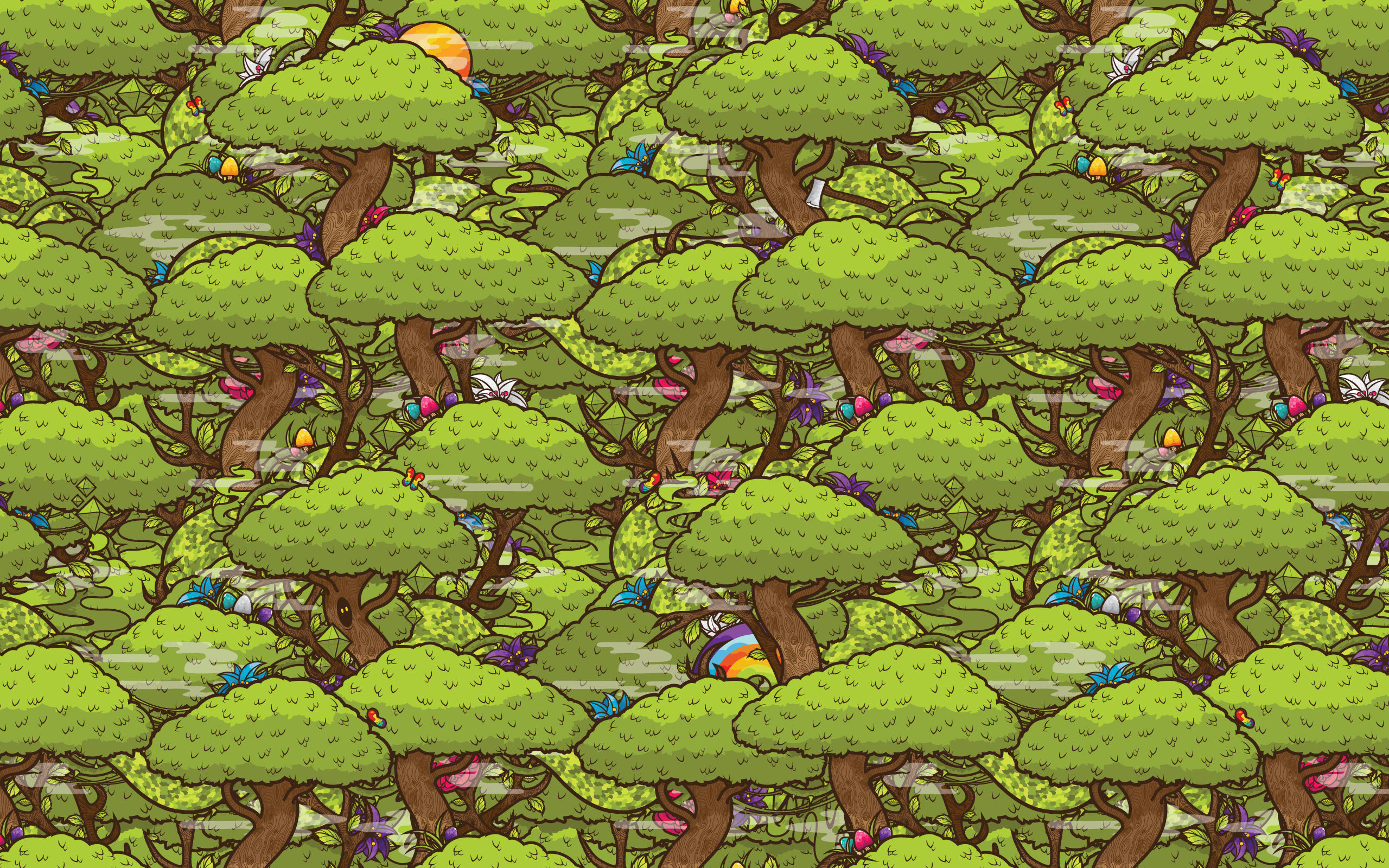 forest pattern with hidden objects