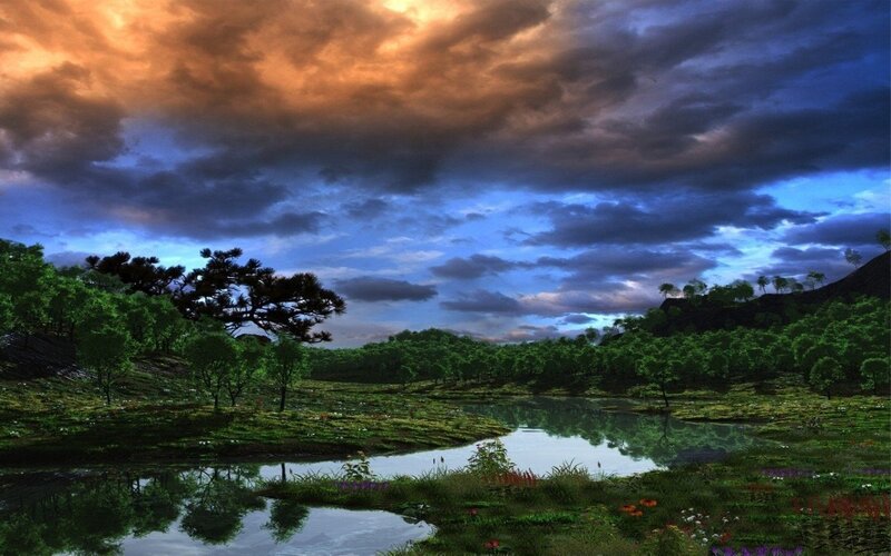Forest Pond at Dusk — Blue