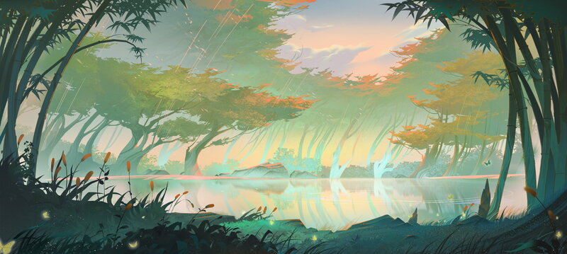 Forest Pond at Dusk — Green, Serene