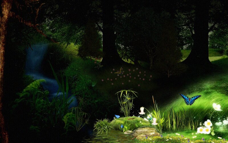 Forest Pond at Night — Green