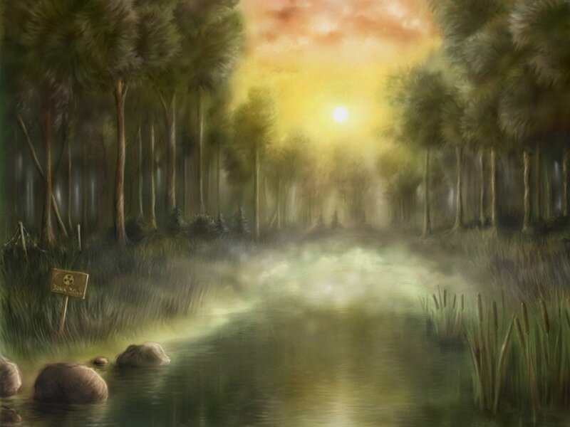 Forest Pond at Sunset — Green, Serene, Painting