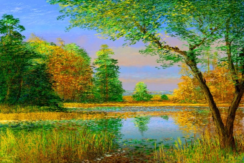 Forest Pond Landscape — Green, Serene