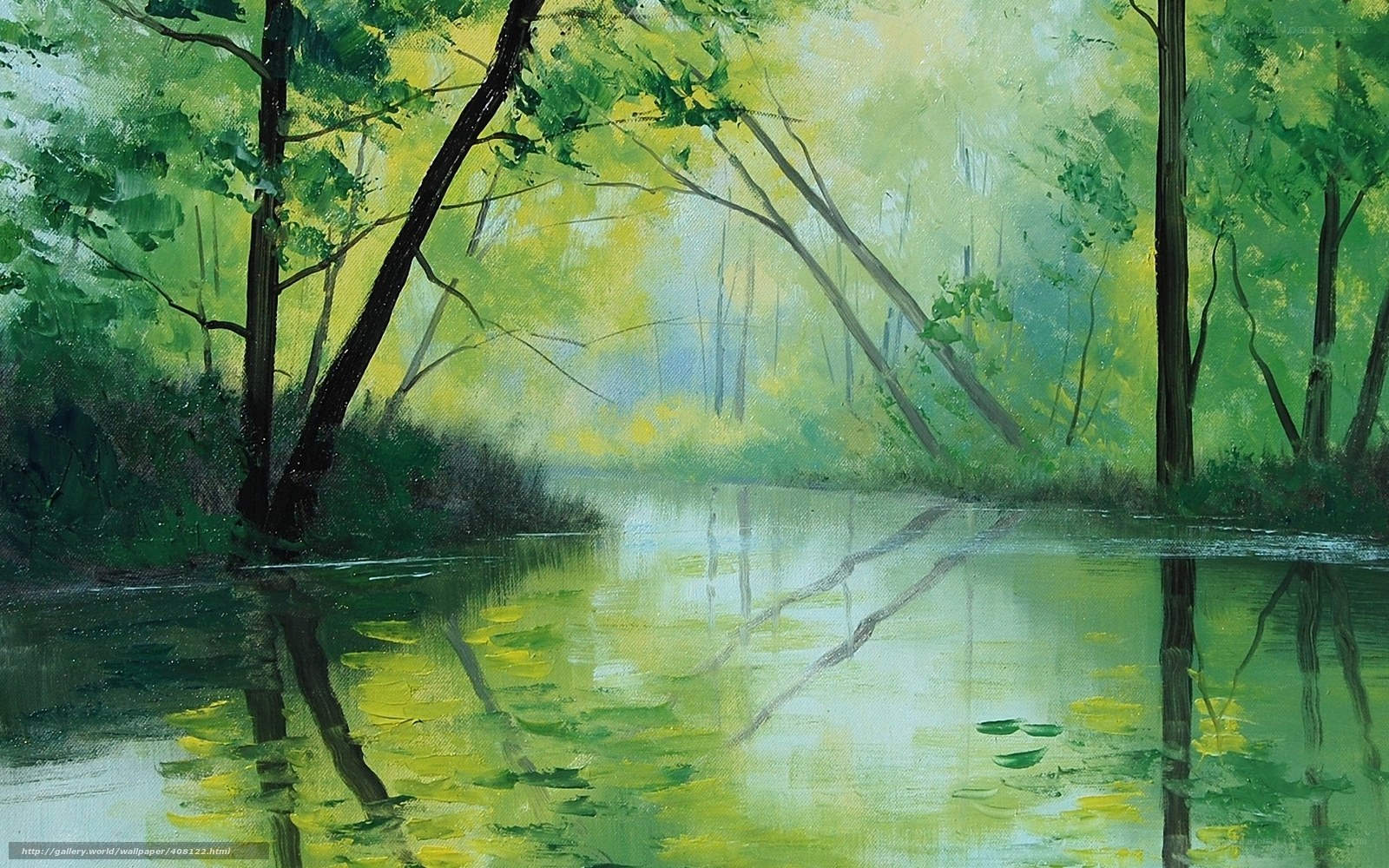Forest pond with reflections