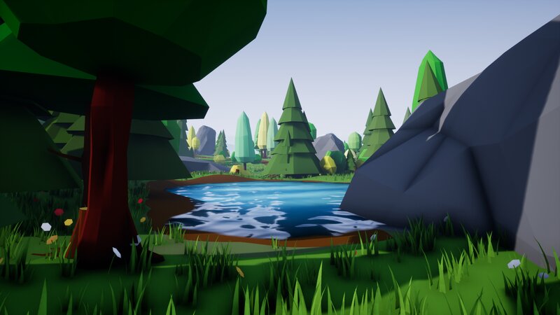 Forest Pond with Trees — Green, Serene, Afternoon, 3d Render