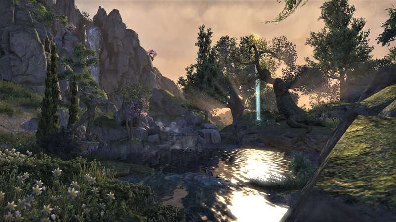 Forest Pond with Waterfall — Green