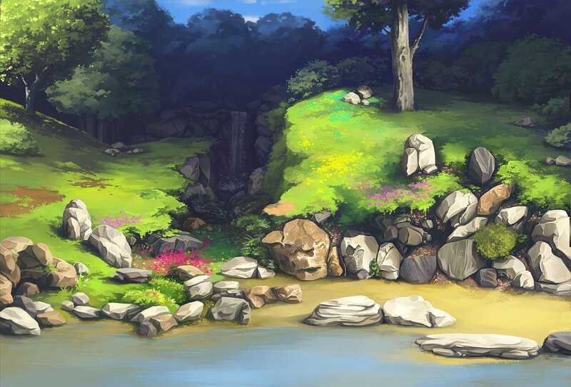 Forest Pond with Waterfall