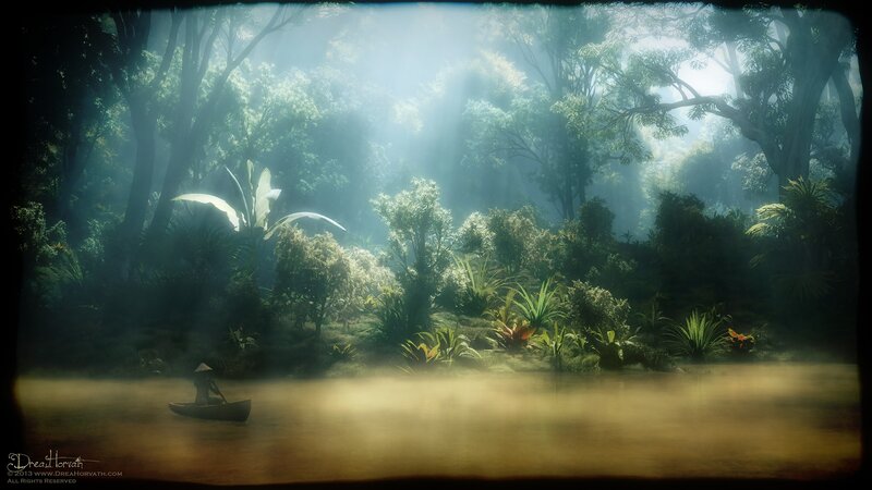 Forest river at dawn